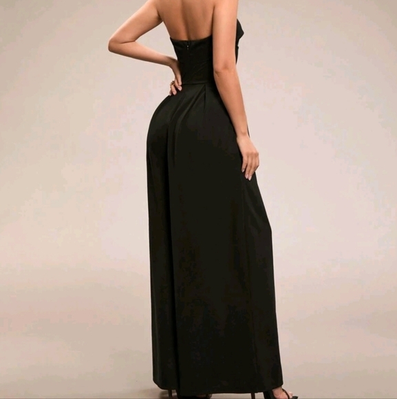 Women's Plain Black Sleeveless Jumpsuit With Metallic Button, Slim Fit Wide Leg - Picture 2 of 4